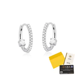 Brinco Moissanite de Prata 925 Argola Cravejada e Ponto de Luz
