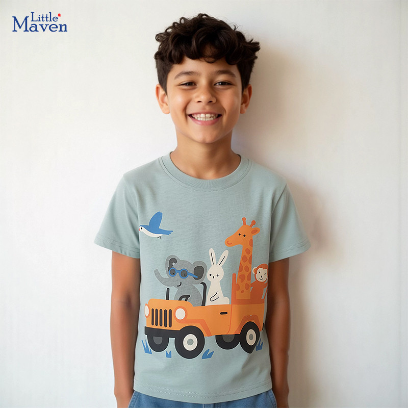 Little Maven Roupas Infantis 2026 Verão Tops Bebê Meninos Crianças Animais Dos Desenhos Animados Camisetas De Algodão