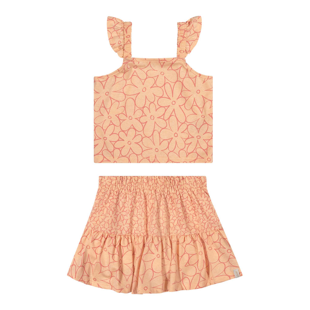 Conjunto Infantil Menina Floral Perolado Elian Laranja