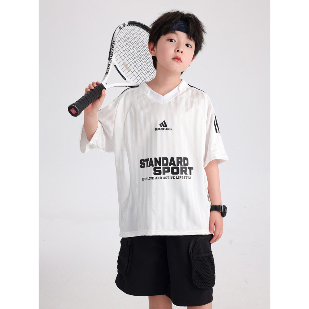 Meninos verão estilo coreano solto esportes de manga curta camiseta 2026 novo estilo crianças meninos verão de secagem r