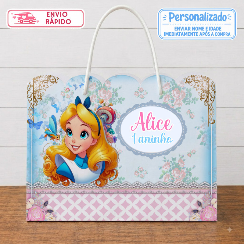 Sacolinha Alice no País das Maravilhas Personalizada Lembrancinhas Festa infantil Aniversário Sacola G