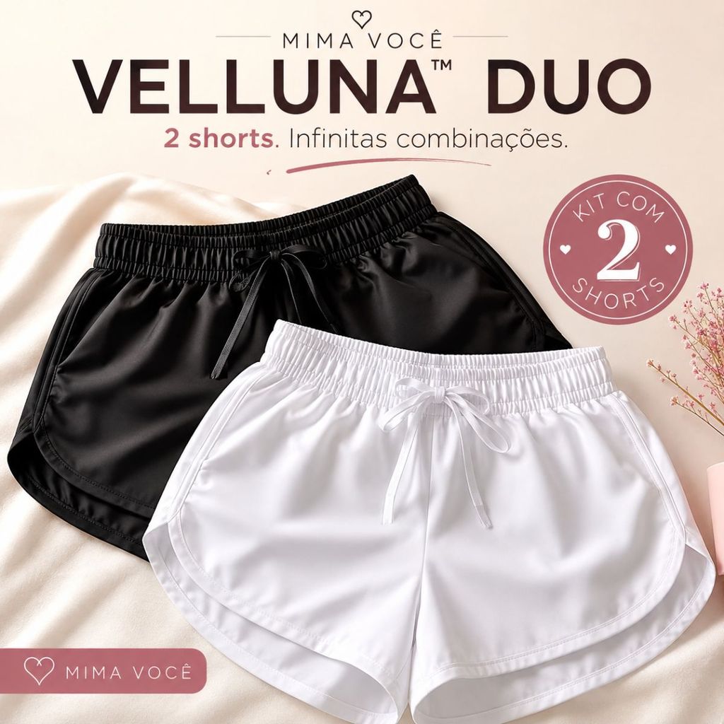 Kit 2 Shorts Feminino Tactel Preto e Branco Academia Corrida Shortinho Casual Treino Caminhada Do P ao G4
