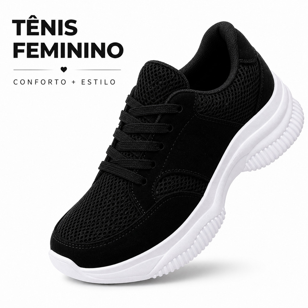 Tênis Feminino Casual Super Macio Confortável Respirável Esportivo Dia a Dia Preto Marrom Cinza Rosa