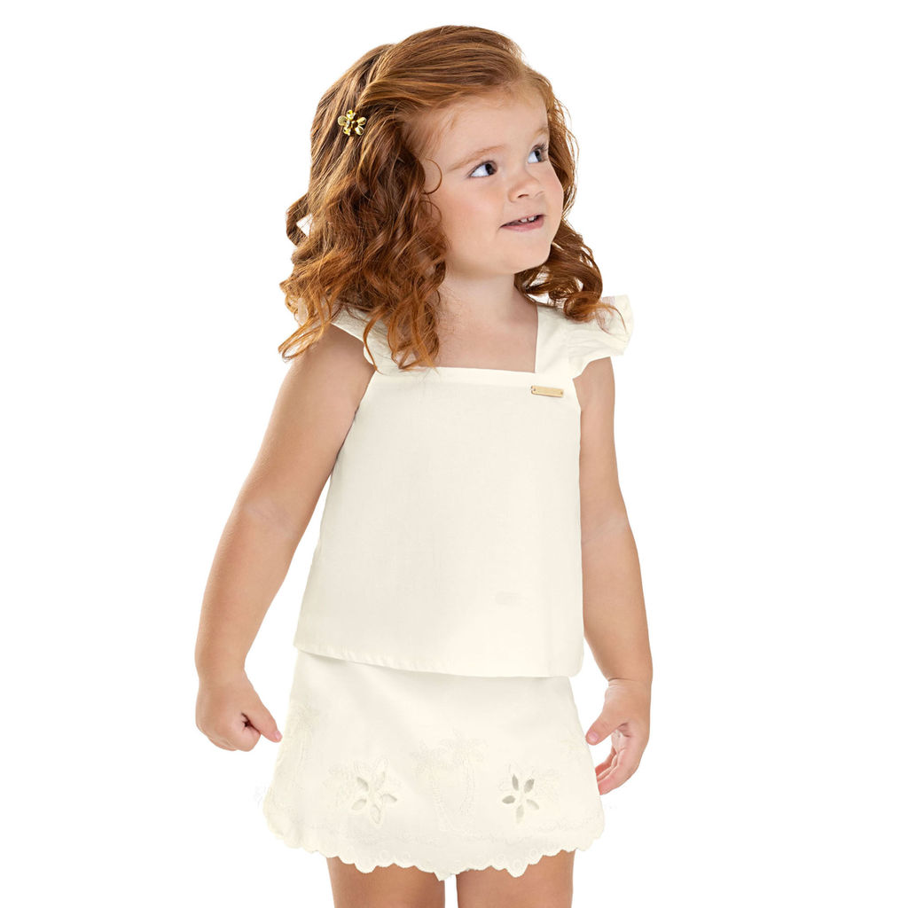 Conjunto Infantil Menina Bordado Vazado Colorittá Bege
