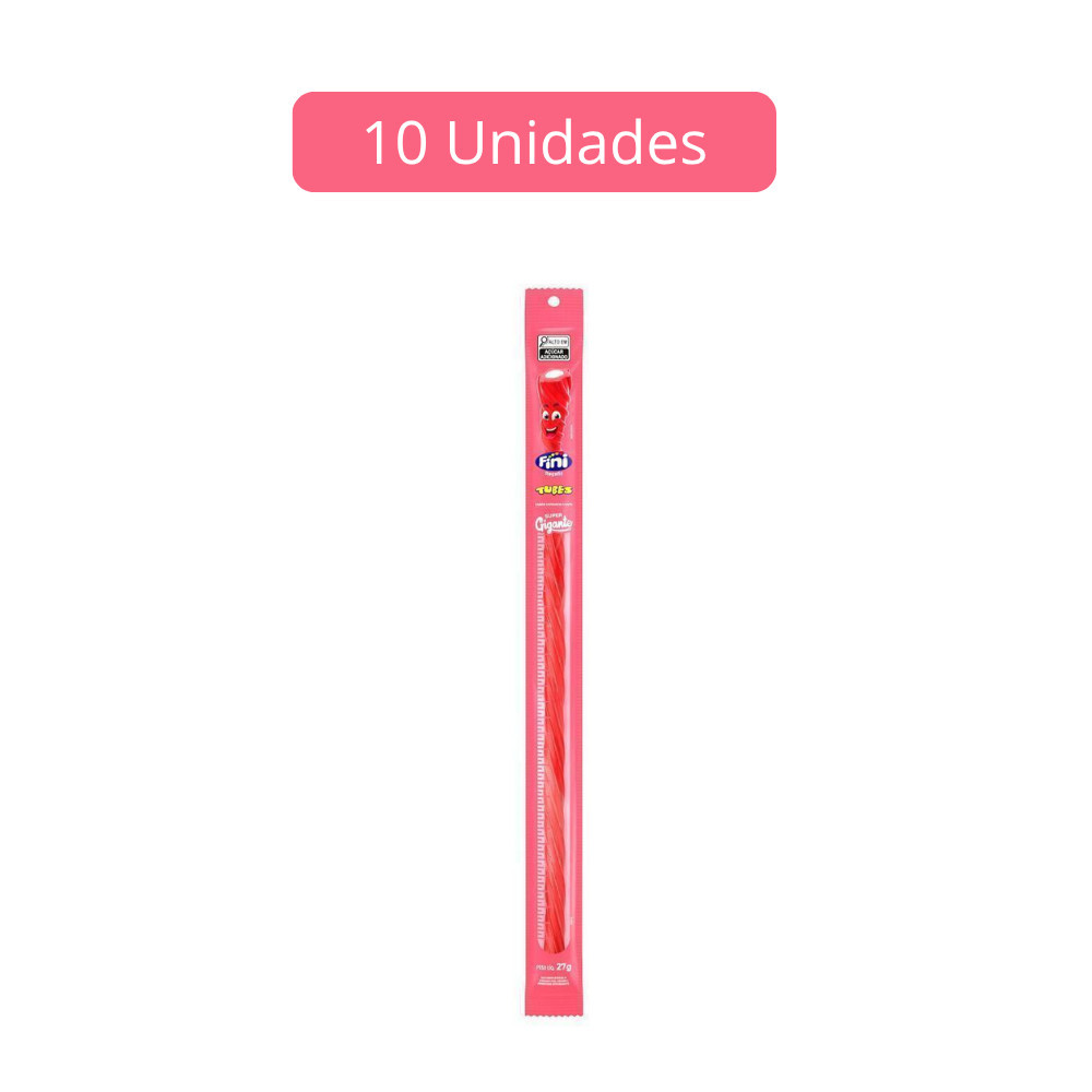 Kit de 10 Balas Tubes Morango Super Gigante 27g Fini