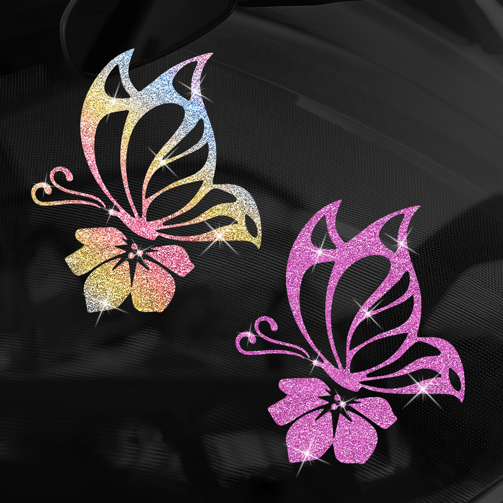 1 Peça Adesivo De Vinil Com Glitter Gradiente De Borboleta De Flor Interessante , Decalque Autoadesivo Para Motocicleta 