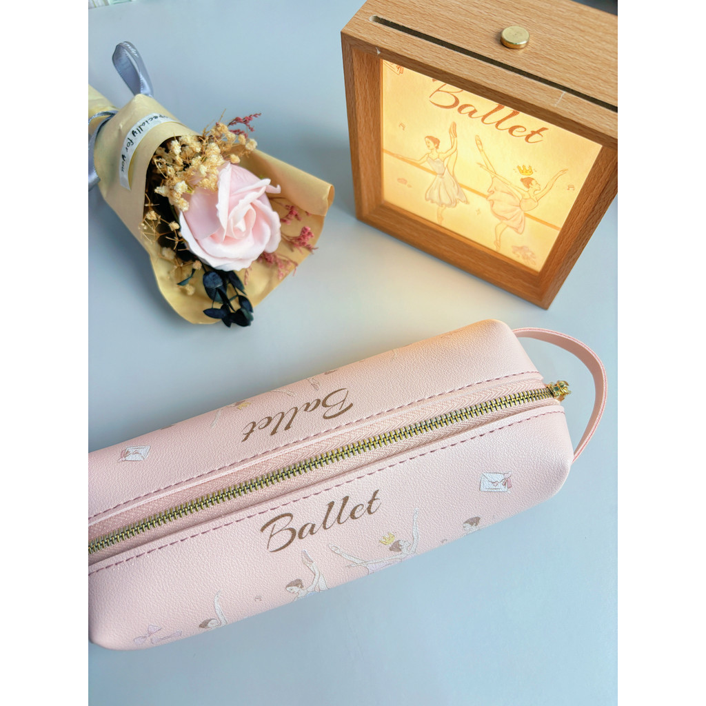 Caixa de papelaria estilo balé, simples, fofa, menina, coração, caixa de papelaria, grande capacidade, bolsa de armazena