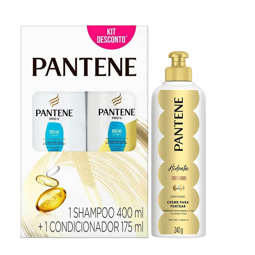 Kit Pantene Brilho Extremo Shampoo 400ml + Condicionador 175ml + Creme Para Pent