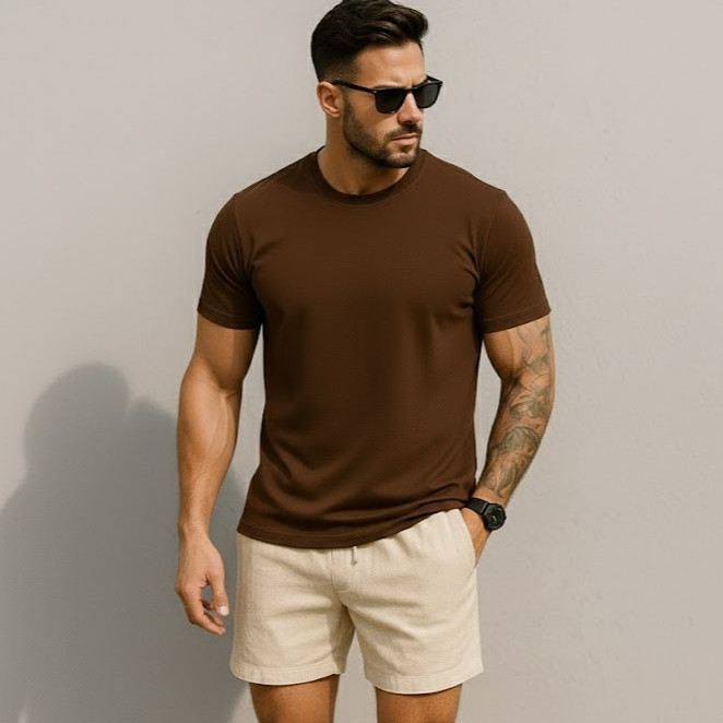 Kit Conjunto Masculino Camiseta 100% Algodão + Short Bermuda Linho Mauricinho Verão Praia Confortavel Estilosa Casual
