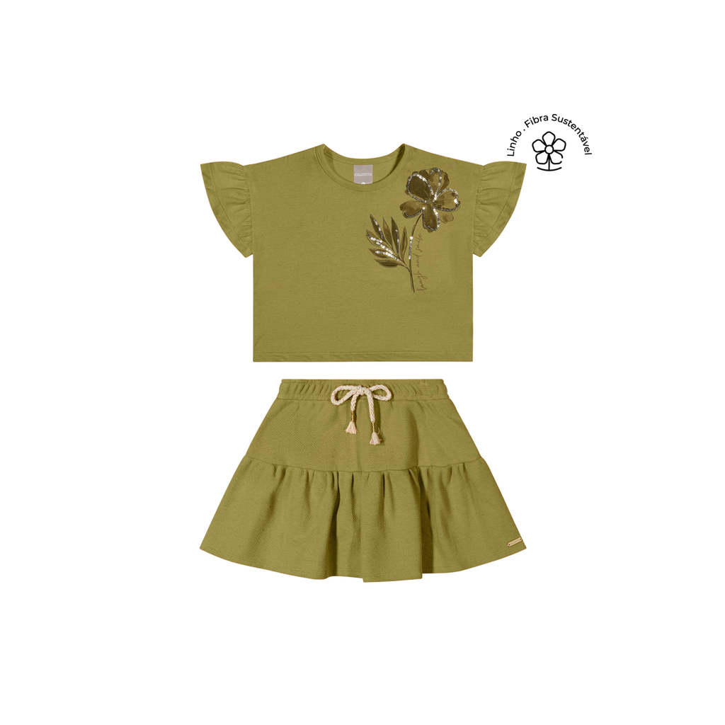Conjunto Infantil Menina Linho Floral Colorittá Verde