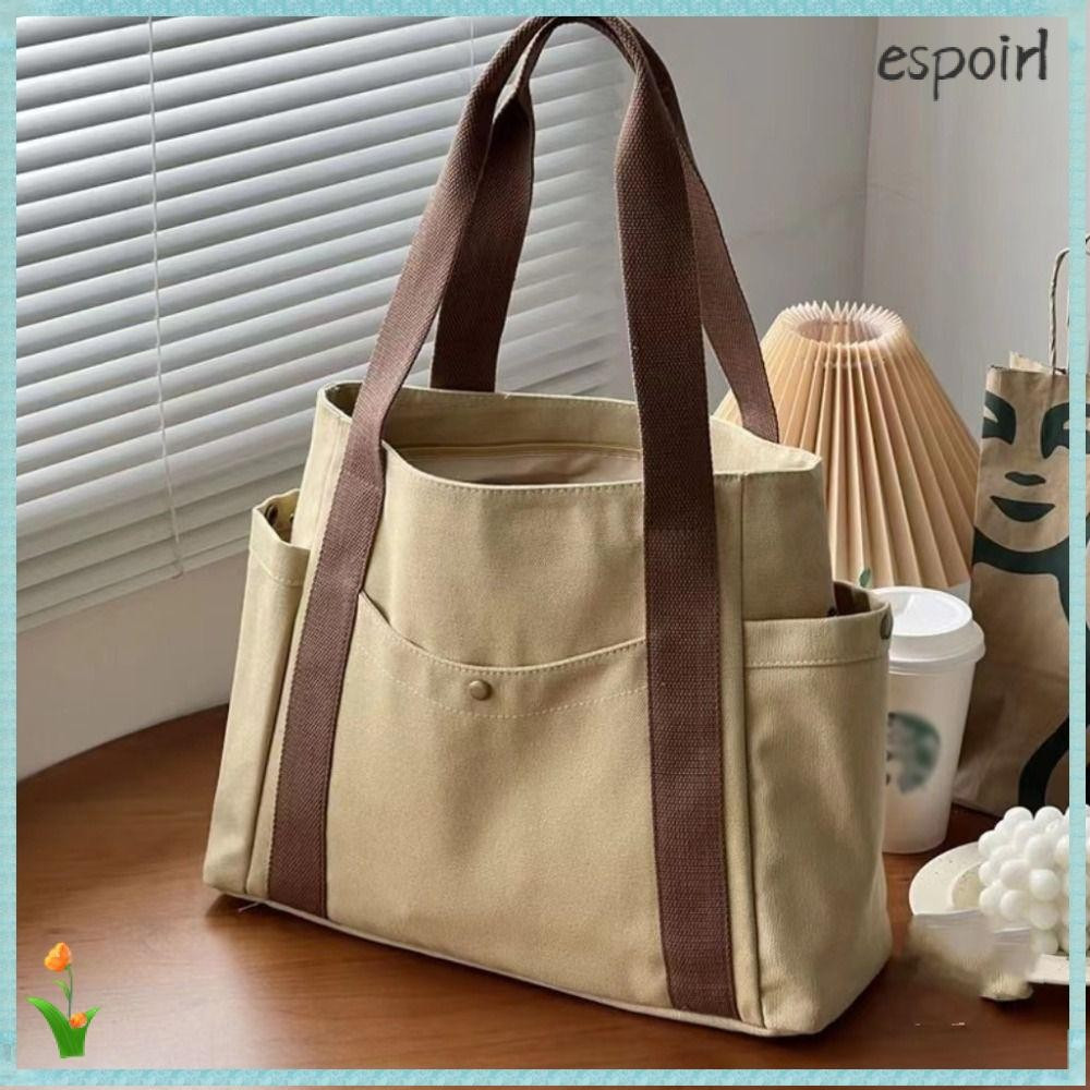 Bolsa de Lona Reforçada de Grande Capacidade para o Dia a Dia – Bolsa Tote Feminina Multifuncional de Estilo Minimalista — imagem 2 de 2