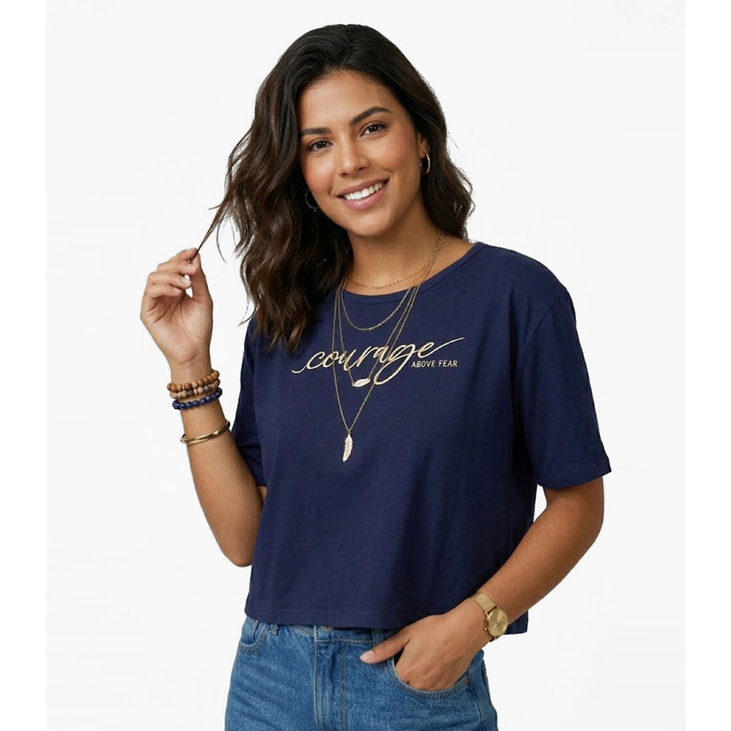 T-Shirt Cropped Feminina Com Estampa Infinita Cor Azul