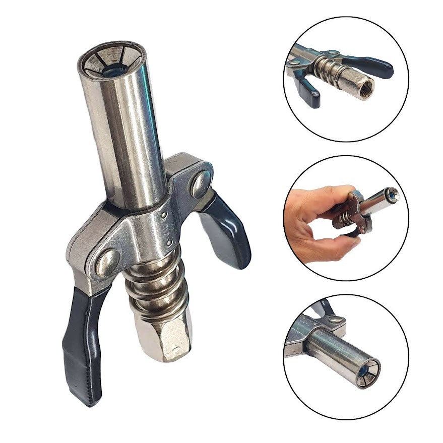 Bico Acoplador Pistola Graxa Engraxar Industrial Alça Dupla Bomba Granel Uso Profissional Alta Resistência