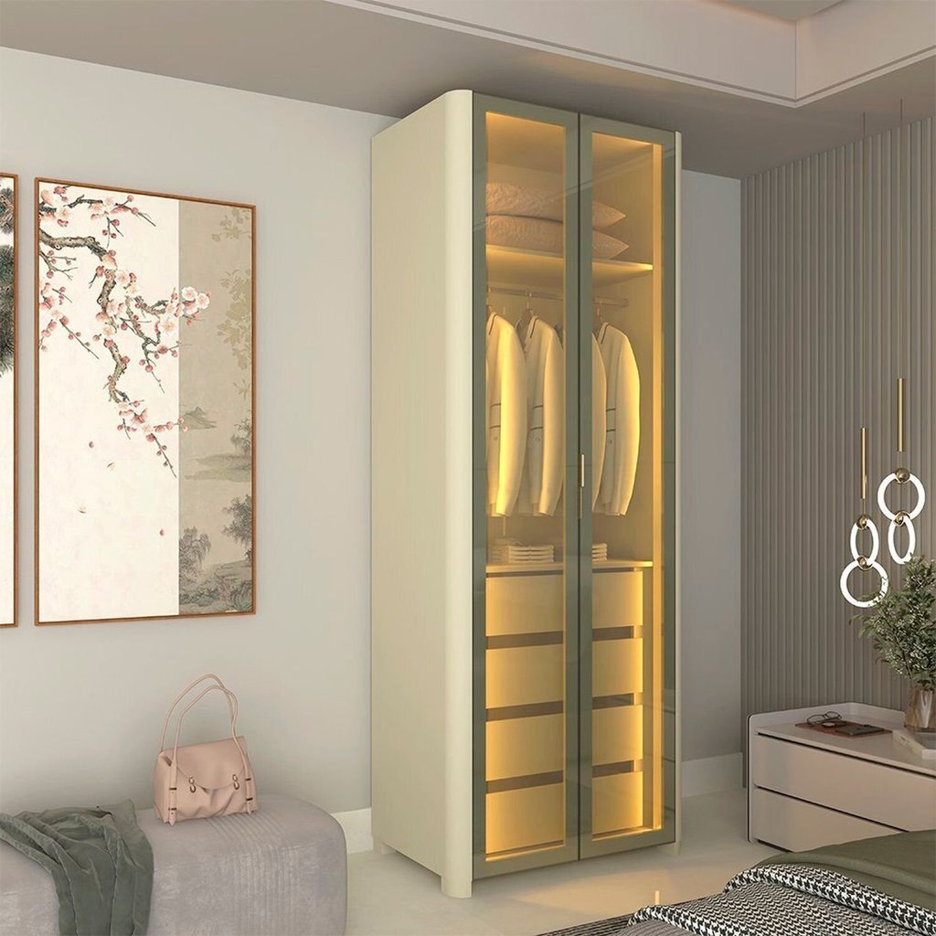 Módulo Guarda-Roupa Reflecta 2 Portas com LED 100% MDF Innova Bege/Off White