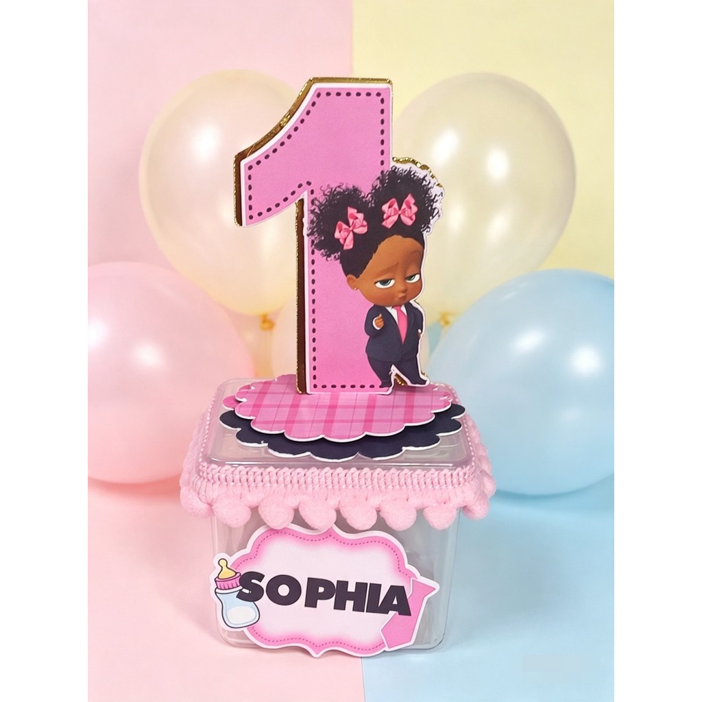 Caixinha Acrílica e Apliques 3d-Poderosa Chefinha Negra-Personalizado com nome e idade-Festa-Lembrancinhas-Caixa