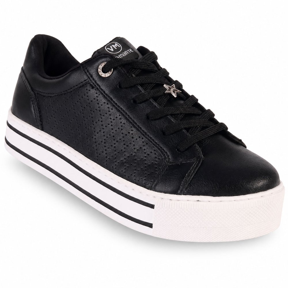 Tênis Feminino Casual Flatform Via Marte Confortável Leve Anatômico Preto com Solado Branco
