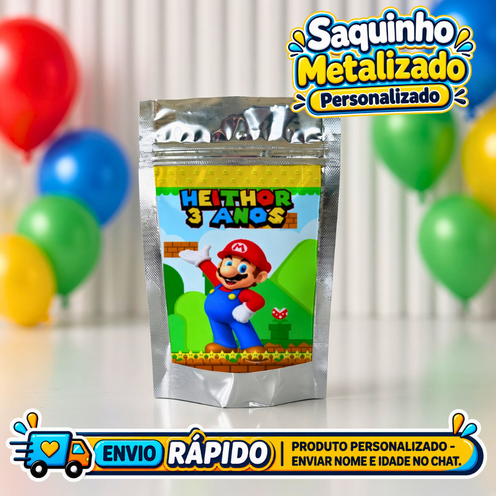 Saquinho Metalizado Super Mário Bros Personalizado / Lembrancinha de Festa /Aniversário