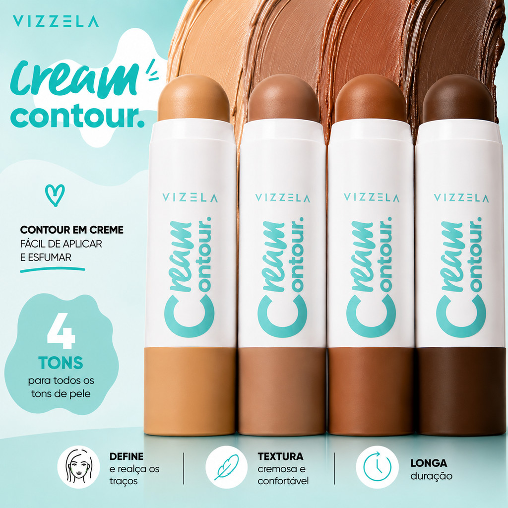 Contorno em Bastão Cream Contour VIZZELA 7g Contorno Maquiagem Contorno Cremoso Contorno Vizzela Contorno Stick