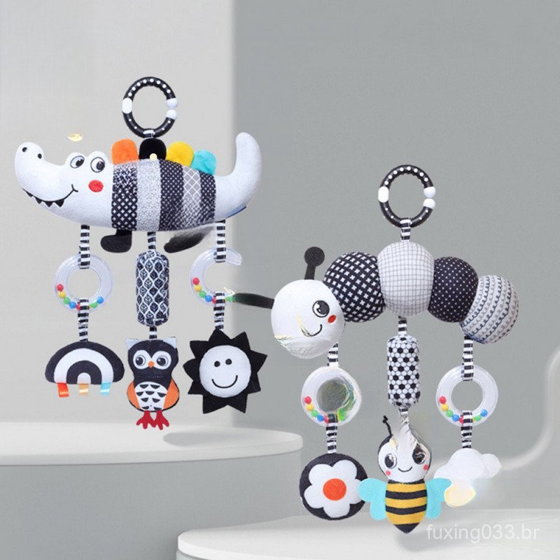 Brinquedos Sensoriais De Desenvolvimento Infantil De Bebê Preto E Branco De Alto Contraste Carrinho Pendurados Na Cama C