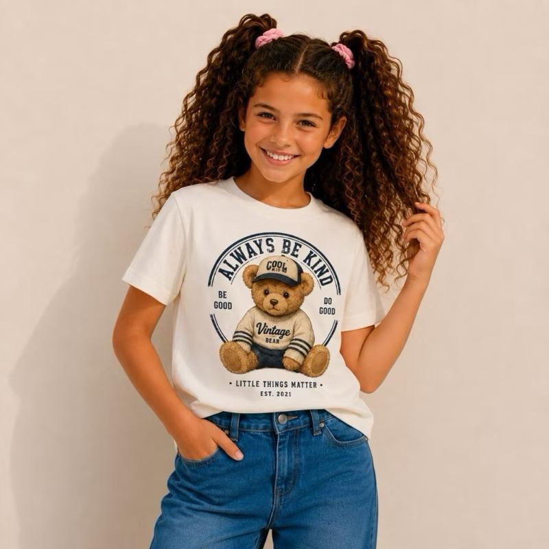 Camiseta Infantil T-shirt Feminina 100% Algodão Blusa Menina Estampada Urso Bear Moda Blogueira Estilosa Camisa Modinha