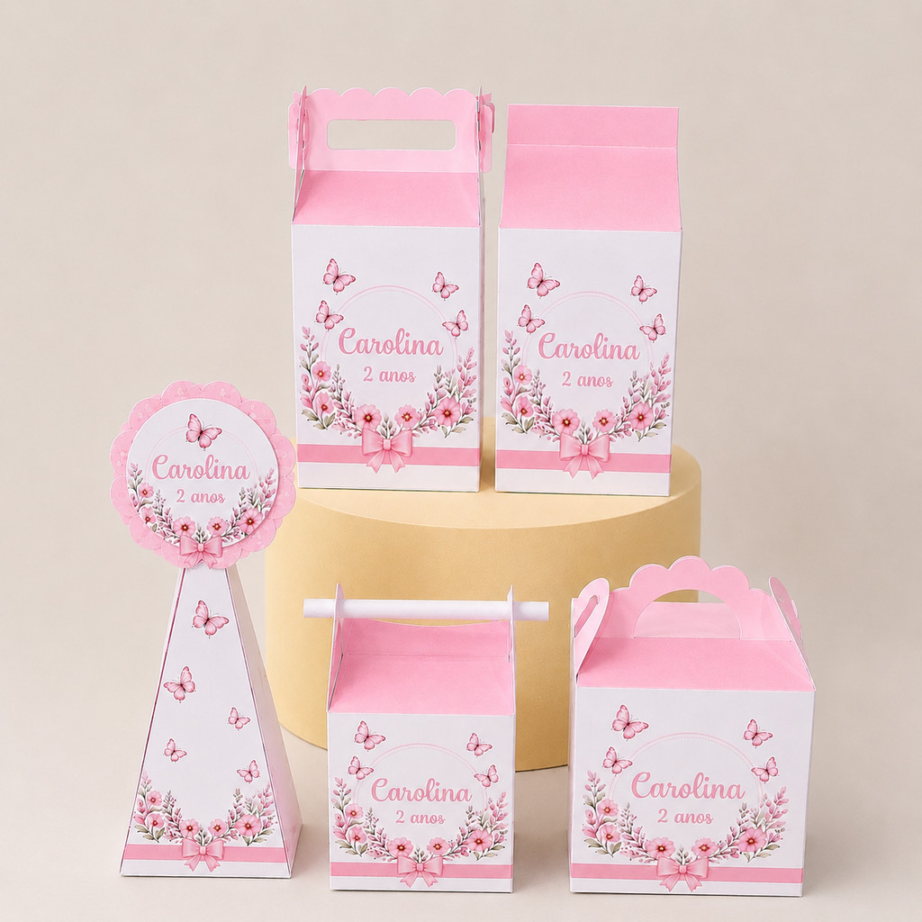 PEGUE E MONTE - Kit Festa Personalizado JARDIM ENCANTADO - Lembrancinhas - Caixinhas para festa - JARDIM DAS BORBOLETAS