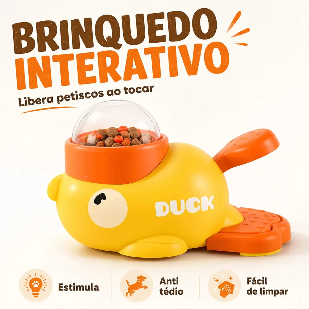 Brinquedo Interativo Pato Dispensador de Ração | Alimentador Tigela Lenta Divertida Para Cães e Gatos Petiscos e Ração