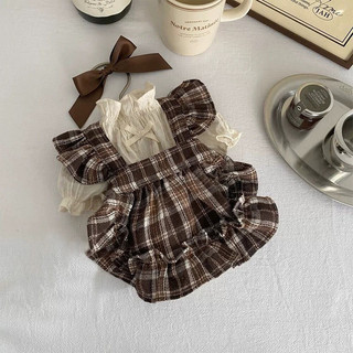 Roupas para cães princesa xadrez arco saia Retro Teddy Bichon pequeno tamanho médio roupas para cães ins