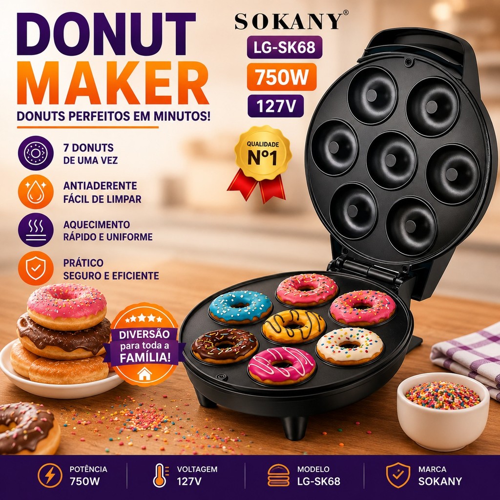 Máquina Mini Donuts Rosquinhas Biscoitos Duplo Aquecimento