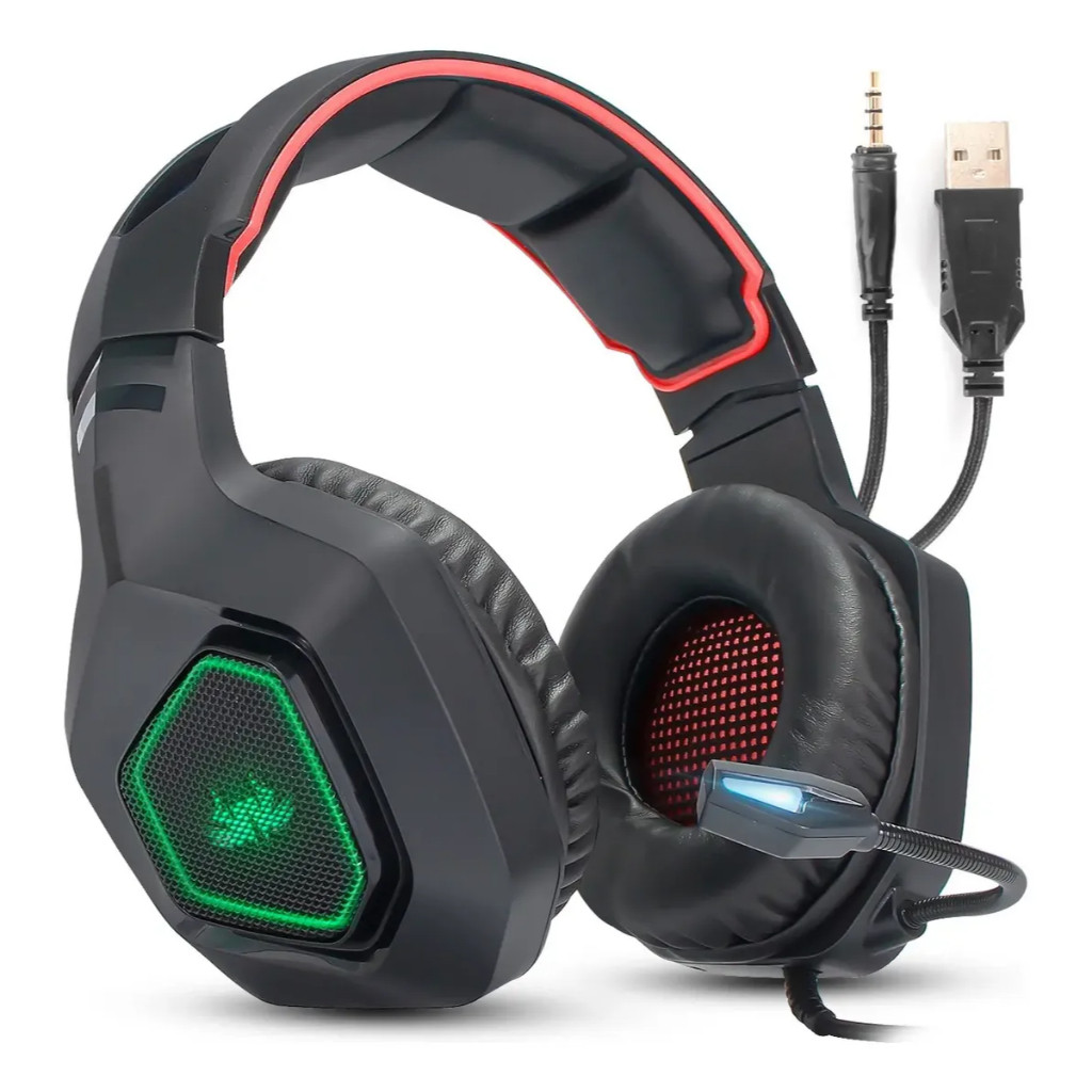 Headset KNUP KP-488 Gamer com Microfone LED RGB Driver 50mm para PS4 PS5 Xbox e PC