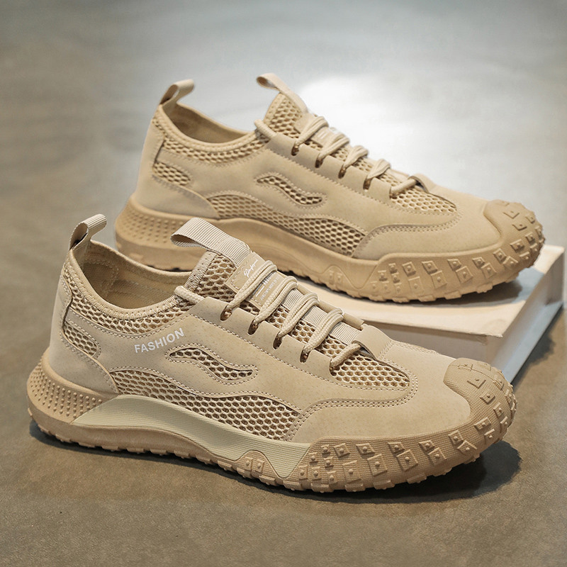 Sapatos masculinos verão malha respirável sapatos esportes lazer oco canteiro de obras trabalho antiderrapante resistent