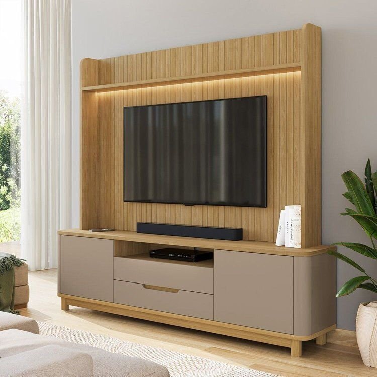 Estante p/ TV Home Theater até 70 pol 215CMX195CM Pés em Madeira Maciça Frisado Cannes Hannover/Fend Hanover/Fendi