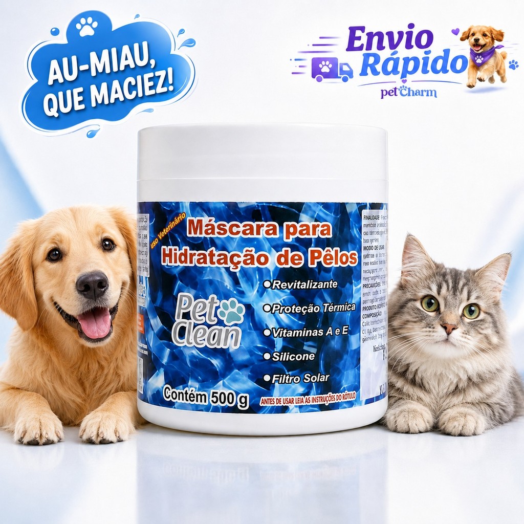 Máscara De Hidratação Revitalizante Pet Clean 500g Para Cachorro E Gato Com Silicone Soft Line