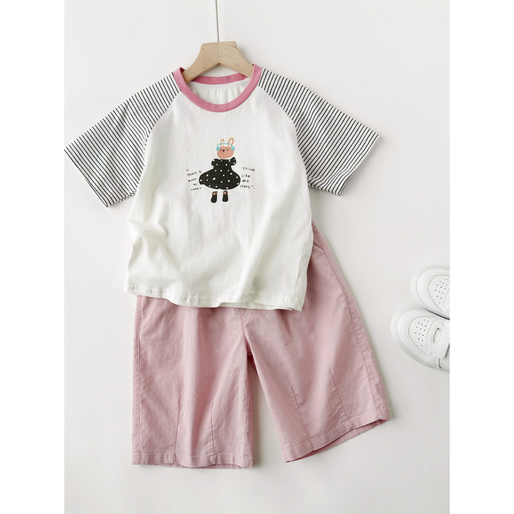 Coelho dos desenhos animados camiseta crianças em torno do pescoço algodão de manga curta meninas puro algodão estilo bá