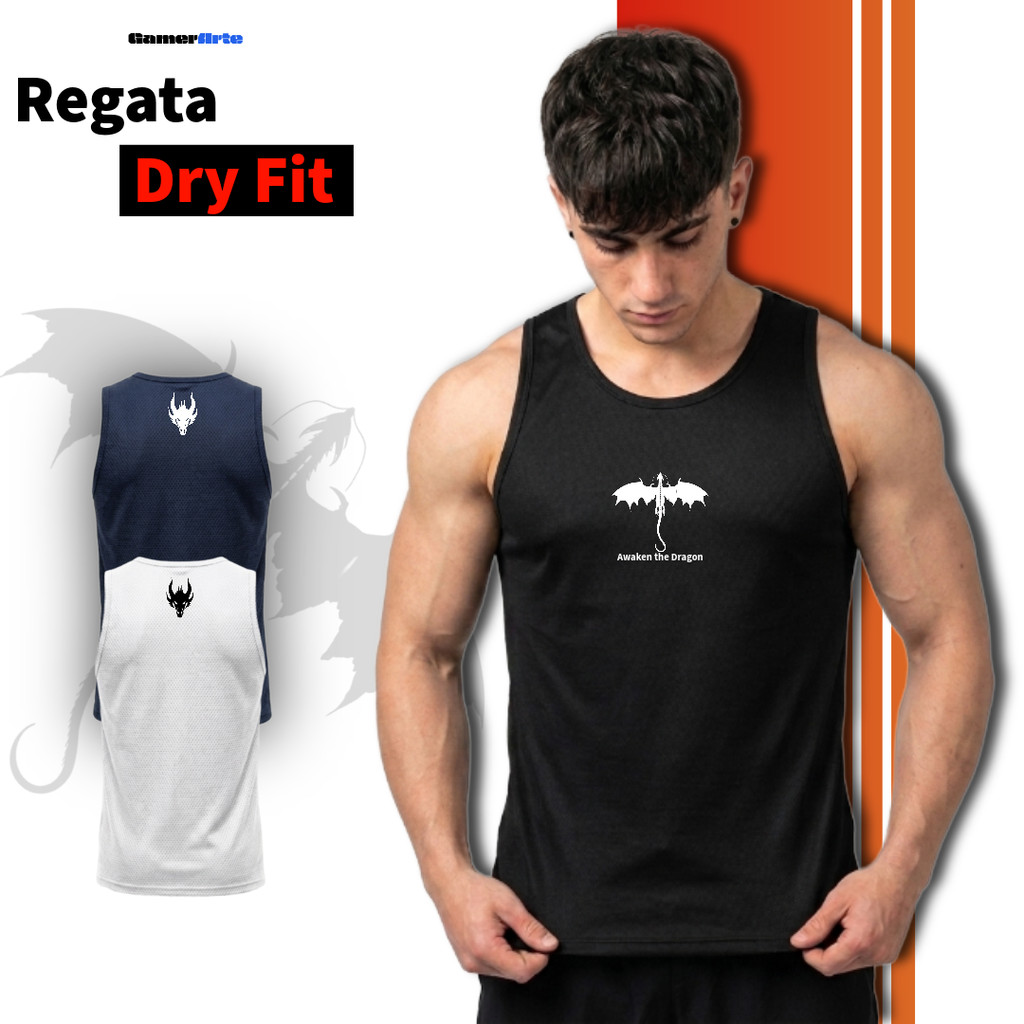 Regata Masculina Dry Fit dragon02 - Esportiva Academia Treino Corrida Ciclismo Crossfit Musculação