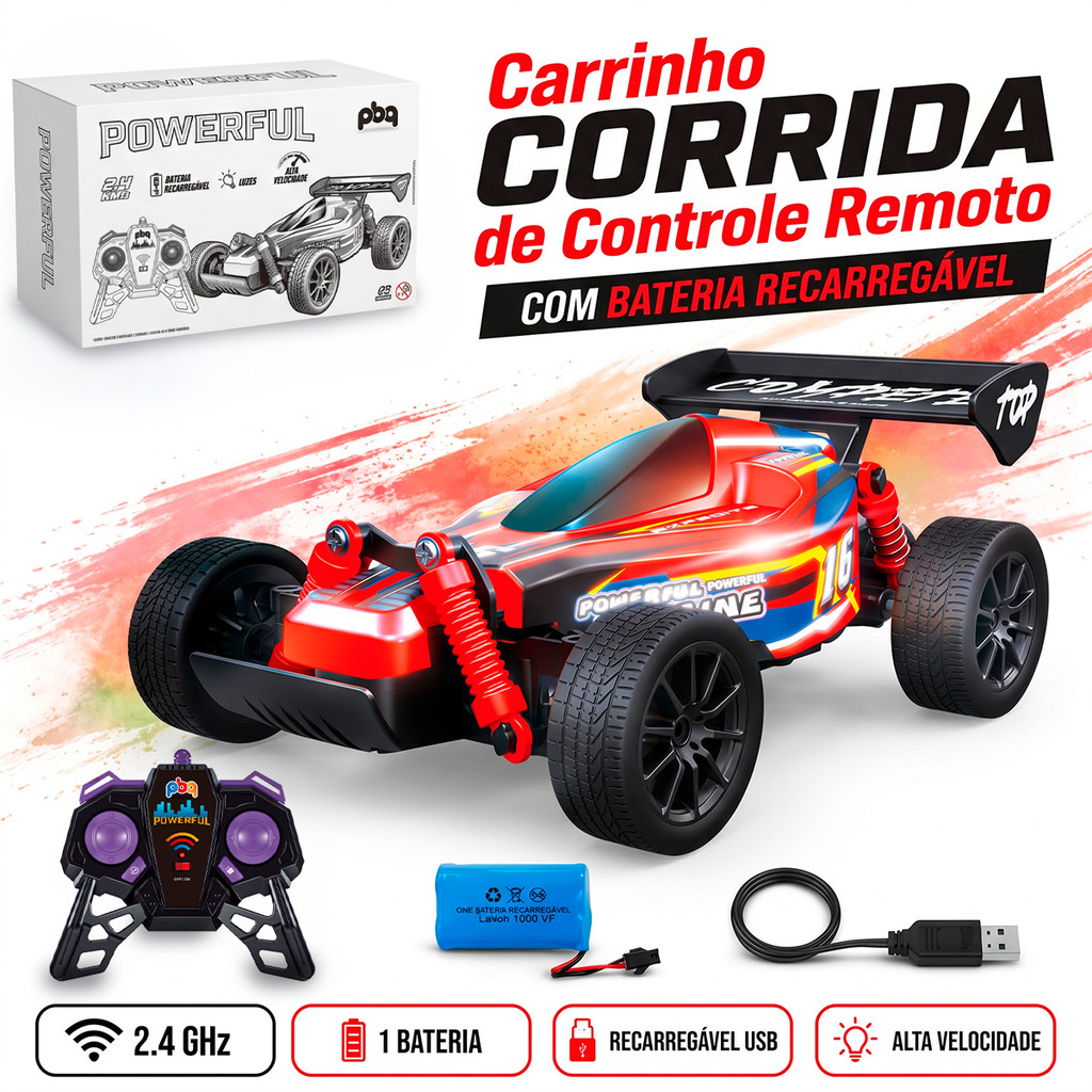 Carrinho De Controle Remoto Alta Velocidade Com Luz Recarregável Buggy Infantil Menino
