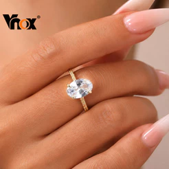 Anel De Dedo Dourado Feminino Vnox , Zircônia Branca , 4 Pinos , Brilhante , Casamento , Noivado , Promessa , Festa , Jo