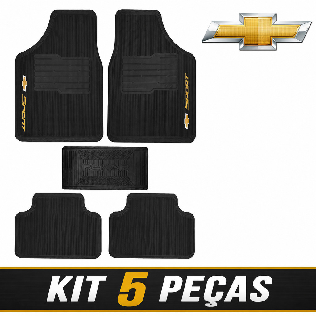 Tapete Automotivo Carro Chevrolet 5 peças Borracha Universal Classic Corsa Prisma Onix Montana S10 Spin Cruze