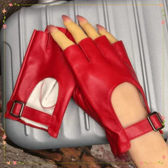 Luvas De Couro PU , Sem Dedos Estilo Curto Com Design Punk Condução Fivela Quadrada À Prova D'água