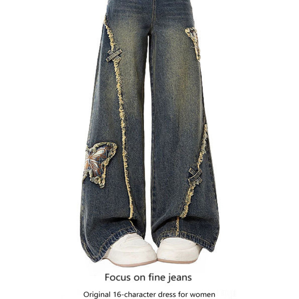 Americano high Street borboleta elementos desgastados Jeans feminino novo estilo Plus Size gordura mm mais magro olhar s