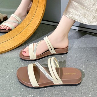 Sandálias à beira-mar de verão, uso externo, sapatos baixos, sola macia, antiderrapante, sandália de duas peças de alta 