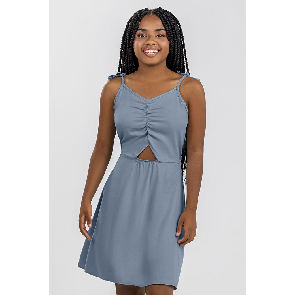 Vestido Juvenil Menina Com Franzido Beats Azul
