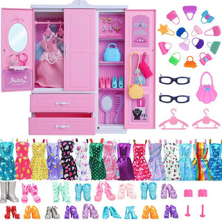 Guarda-Roupa de Casa de Bonecas, Acessórios para Bonecas, Vestido, Coroa, Colar, Sapatos, Presente para Menina Princesa 