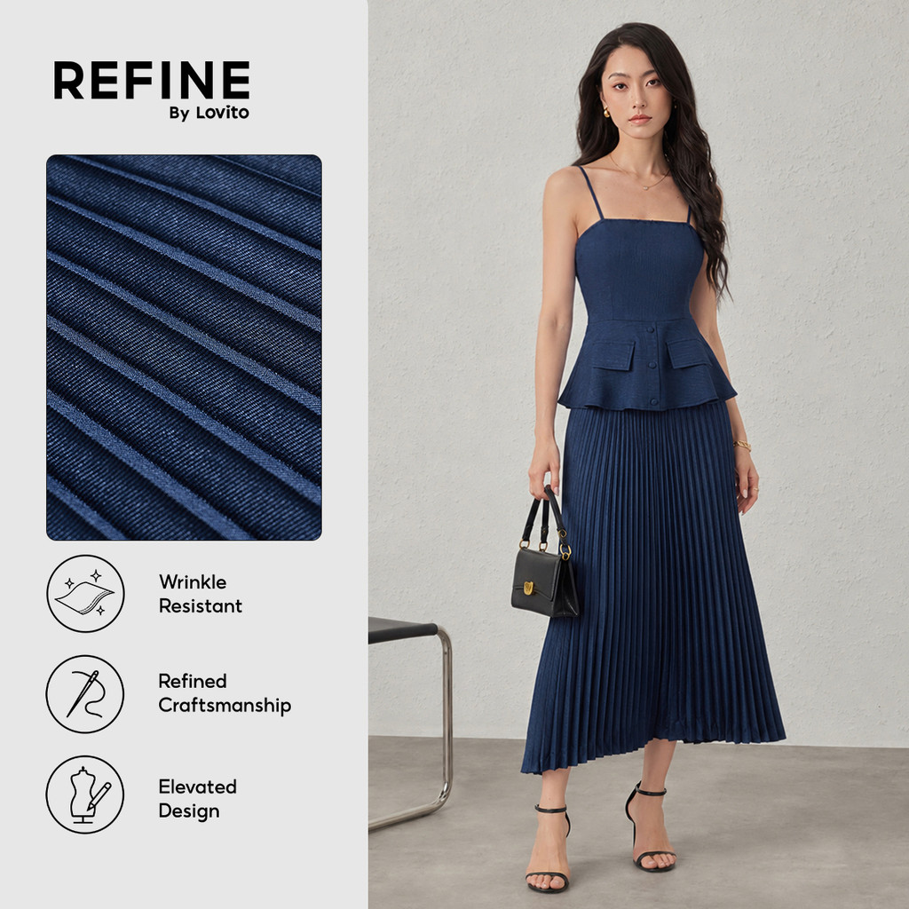 (Elegante) (Refine by Lovito) Blusas ou Calças com Pregas Botões para a primavera/verão LR18L053