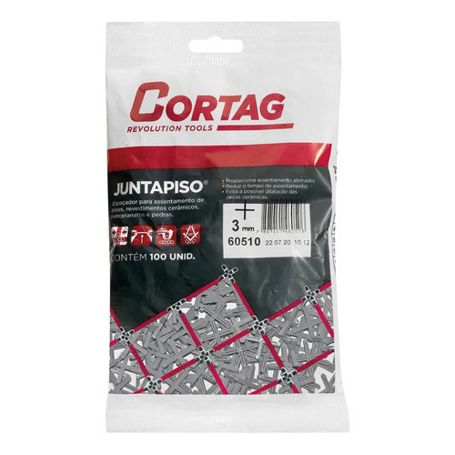 Espaçador Juntapiso 3mm 100 Peças Cortag 60510 Para Piso Porcelanato Cerâmica Revestimento Assentamento