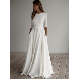 Novo simples de manga comprida nupcial viagem fotografia longo luz vestido de casamento multicolorido
