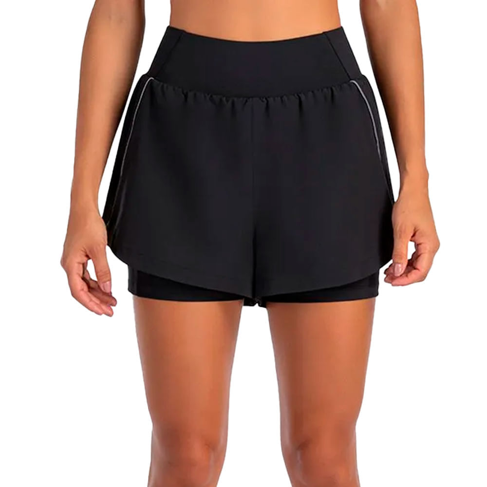 Short Feminino Olympikus Ultra 2 Em 1 Dryaction Preto/Cinza