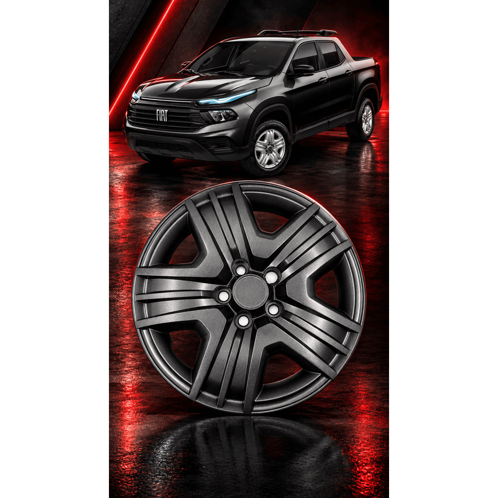 01 Calota Carlota Aro 16 Fiat Toro 2022 Esportiva Grafite Brilhante