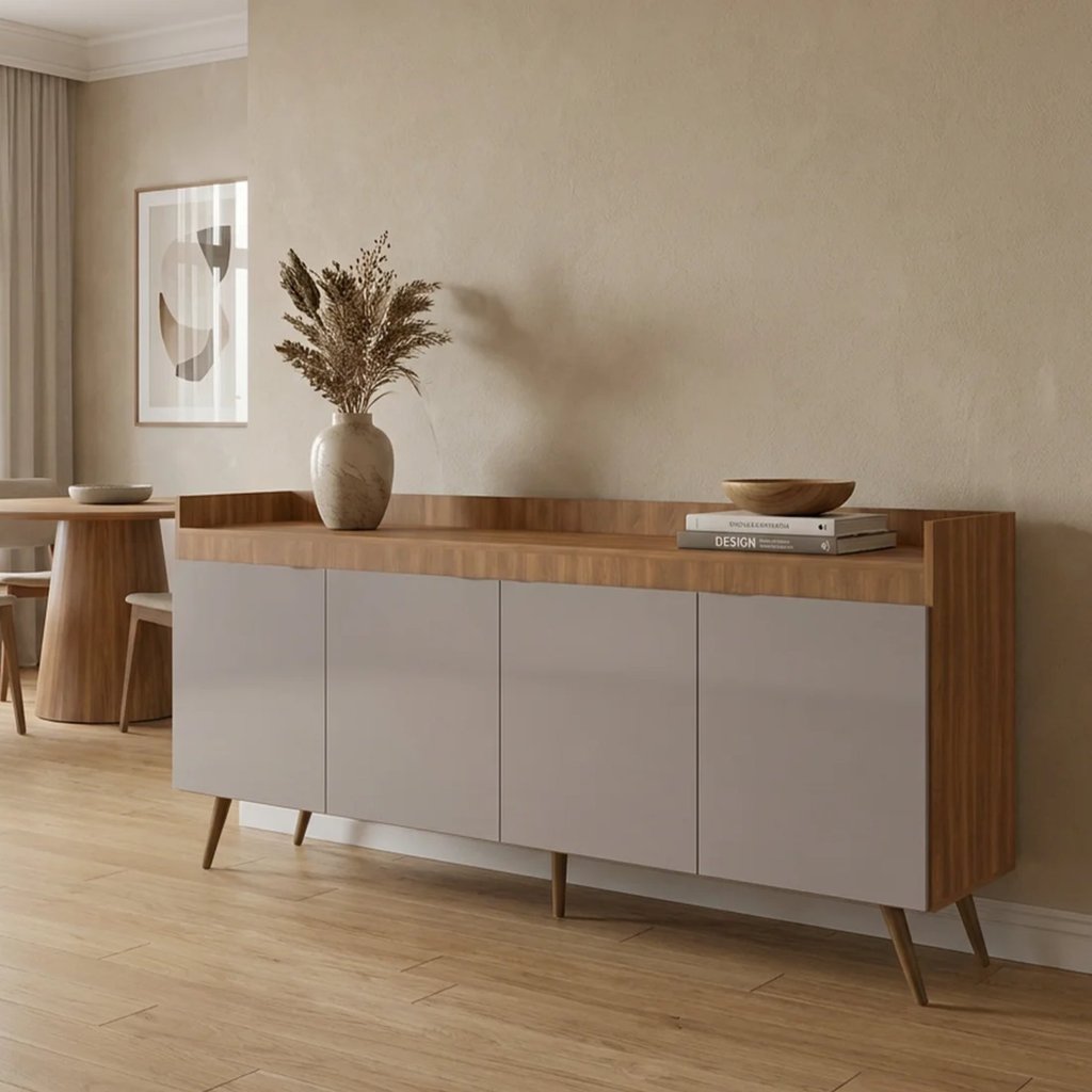 Buffet Aparador Retrô 4 Portas 180cm Yescasa Freijó e Fumê Edi Marrom