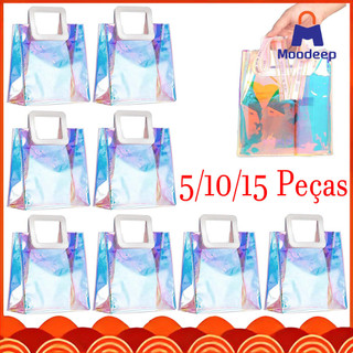 20 x 18 x 10 cm, 5/10/15 Peça de sacos de presente Azul, sacos holográficos de lembrancinha de festa com alças quadradas