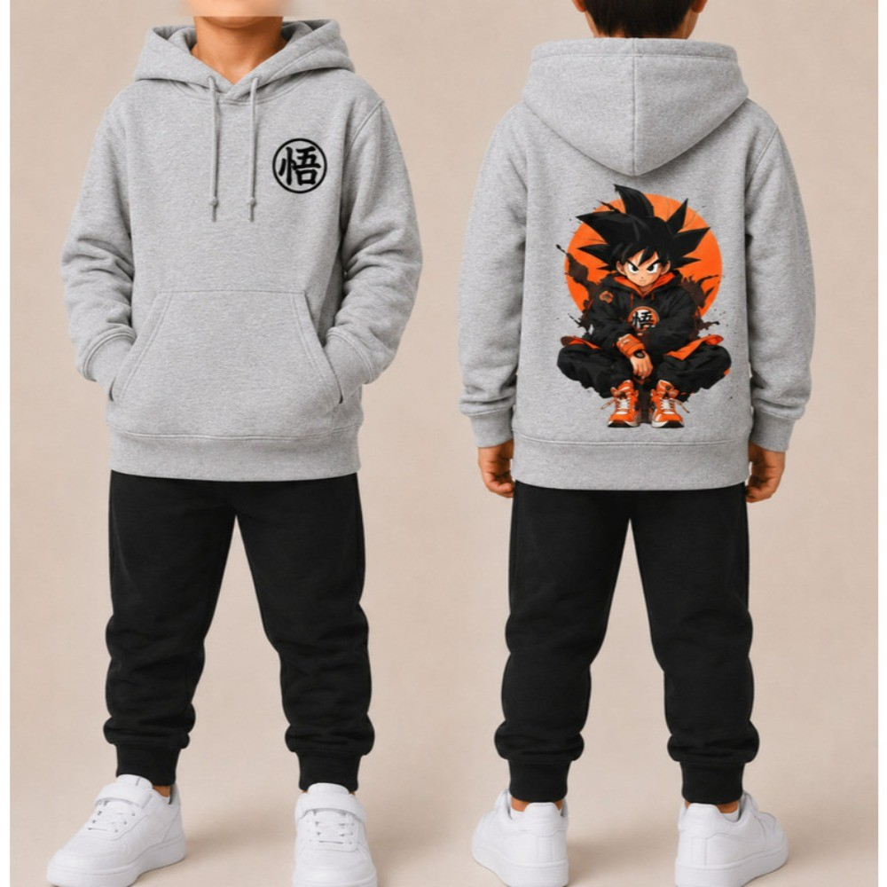 Kit Conjunto Infantil Calça Blusa de Frio Moletom Masculino Unissex Estampado Inverno Flanelada Goku